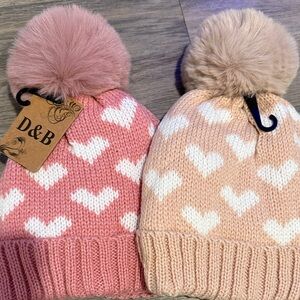 Kids Heart Beanie Set - Pink and Cream
